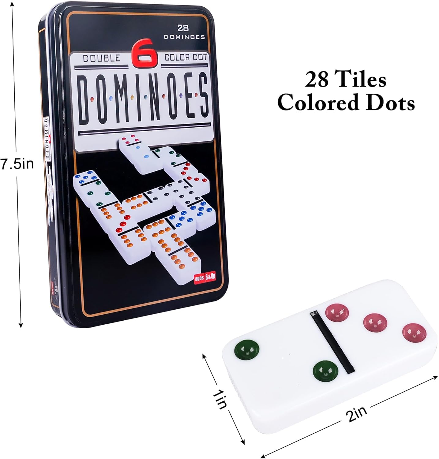 OENBATOM Classic Double 6 Dominoes Tin Gift Set 28 Pieces, Retro Dominoes Game for Children & Adults, Dementia Activities - Image 2