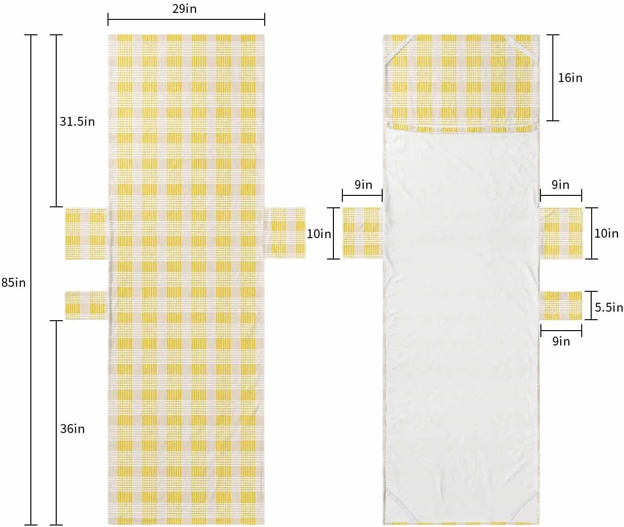 Yellow Plaid Beach Pool Patio Lounge Chaise Chair Cover Towel With Pockets,Absorbent & Quick Dry Microfiber Towel Cover Bag Summer Accessories Country Rustic Farmhouse Buffalo Plaid Geometric Check