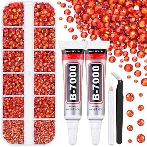 Image of 6100Pcs Resin Rhinestones for Crafting with 2Pcs 10ml B7000 Jewelry Glue, 1 Box Flatback Crystals Diamond (Red Zircon) for Bedazzling Crafts DIY Nail Art,Non Hotfix Gems for Clothing Shoes Tumblers