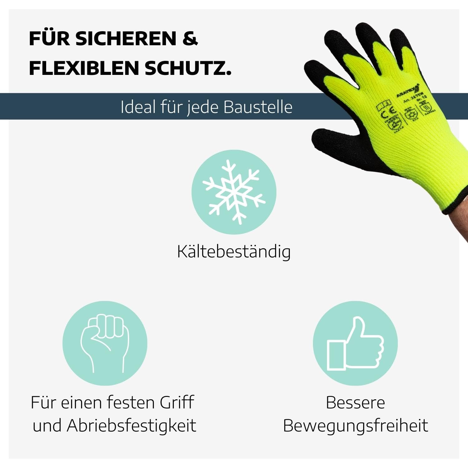 12 x Arbeitshandschuhe Winter aus Latex in Größe 10 I Handschuhe gefüttert Herren & Damen I Thermo-Handschuhe Arbeit I Gloves Winter I Baustellen-Kleidung I Handschuhe Arbeit Winter