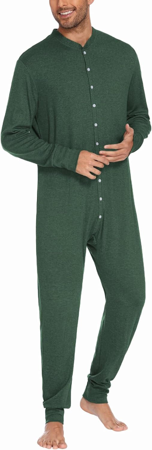 Ekouaer Men's One Piece Pajama Thermal Full Button Union Suit Long Sleeve Onesie with Button Flap S-XXL - Image 2