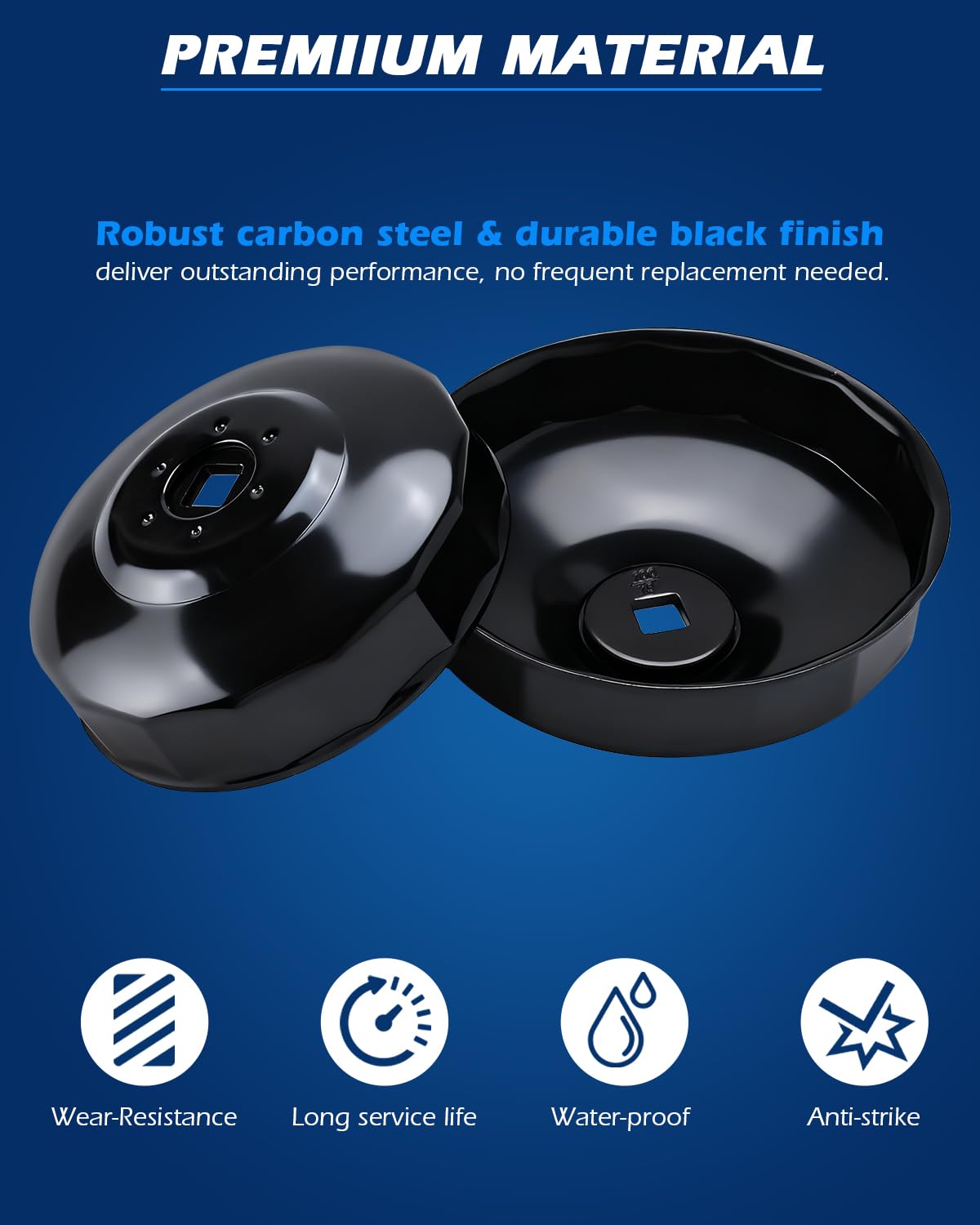 FreeTec Lot de 15 clés pour filtre à huile - Capuchons universels (65-100 mm) en tôle d'acier avec adaptateurs 3/8" et 1/2" - Outil de filtre à huile pour vidange d'huile de voiture