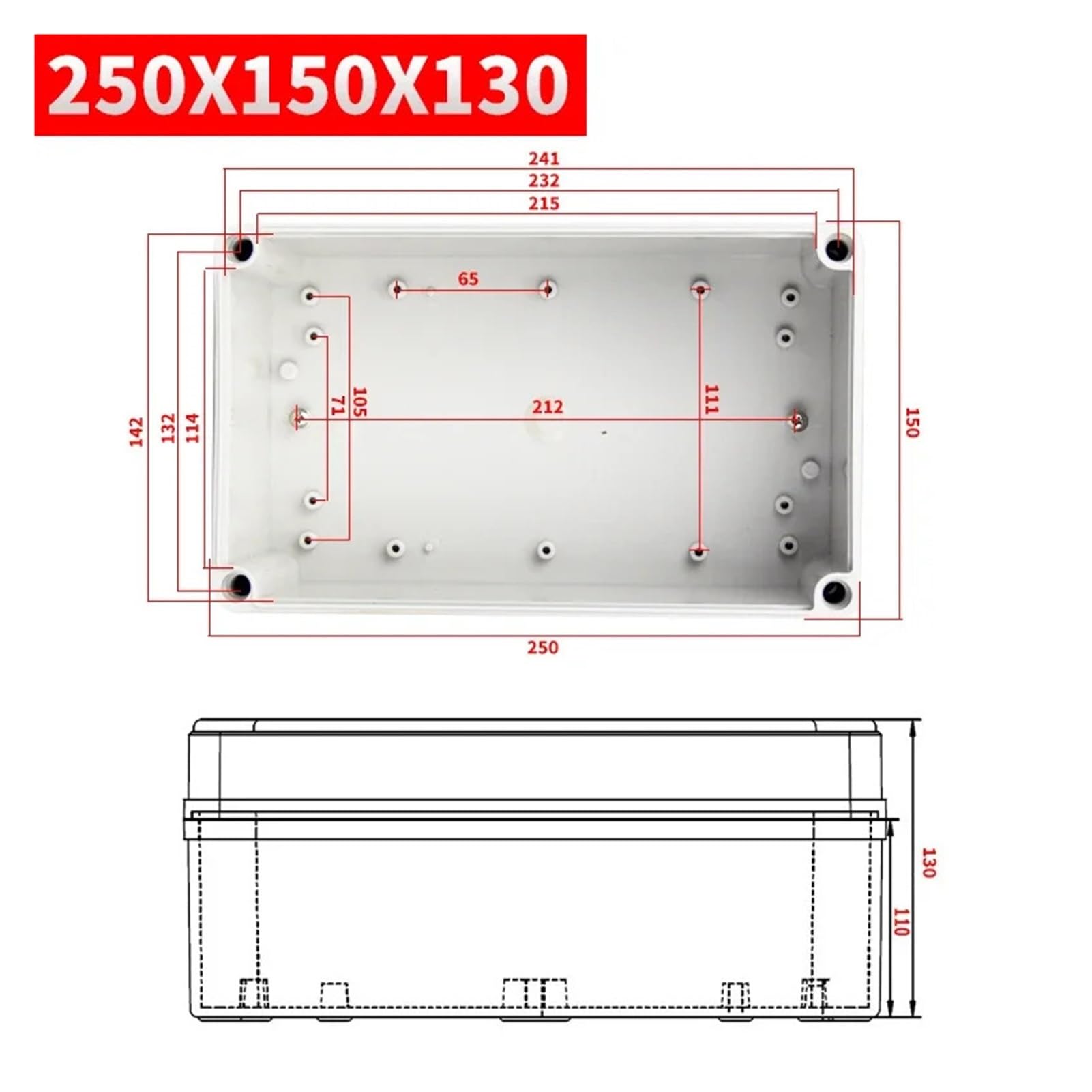 Caja de conexiones estanca Caja impermeable for exteriores de 250x150x130mm, caja de plástico, caja electrónica, caja de conexiones impermeable for electrónica
