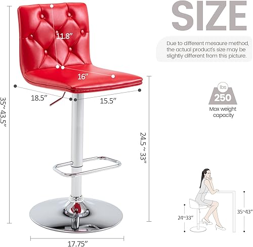 Miniatura 2 de Brage Living Taburetes de bar ajustables copetudos, modernos taburetes de bar giratorios de piel sintética con respaldo, sillas de bar de altura de