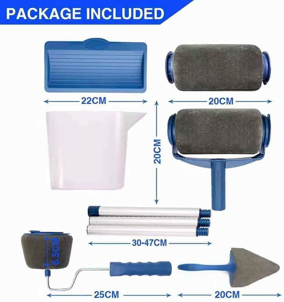 Paint Roller Kit, 9PCS DIY Wall Printing Brush kit with Paint Runner Pro Brush, Wall Printing Brush, 3 Telescopic Poles for House, School & Office Wall, Ceiling
