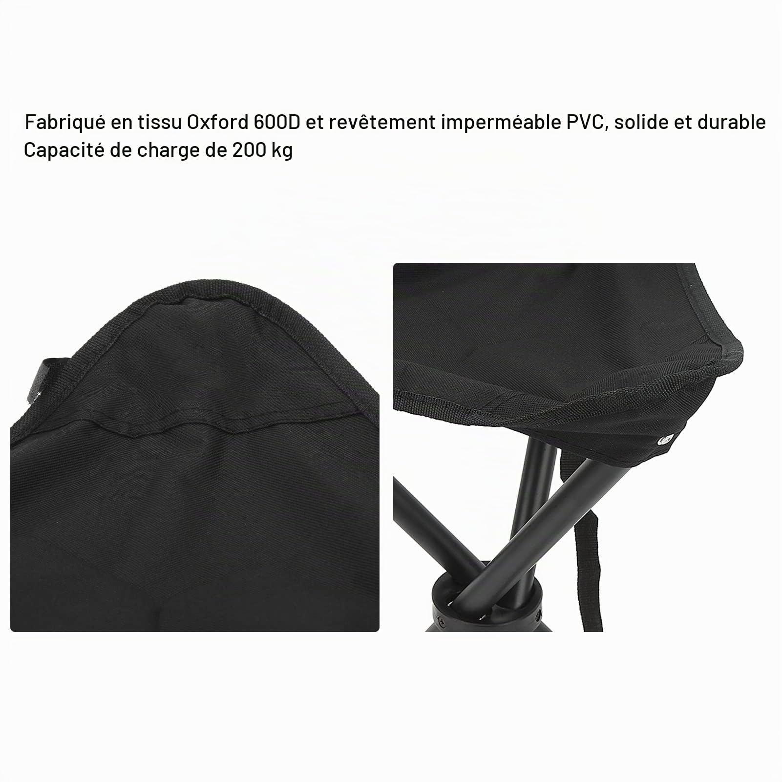 Tabouret Trépied Pliant, Résistant à la de 200KG, Antidérapant, Bonne stabilité, Chaise Pliable Portable pour la Pêche en Plein Air, Le Camping, Les Pique-niques
