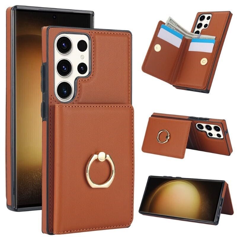 Étui pour Samsung Galaxy S24 Ultra marron avec fentes cartes d'identité