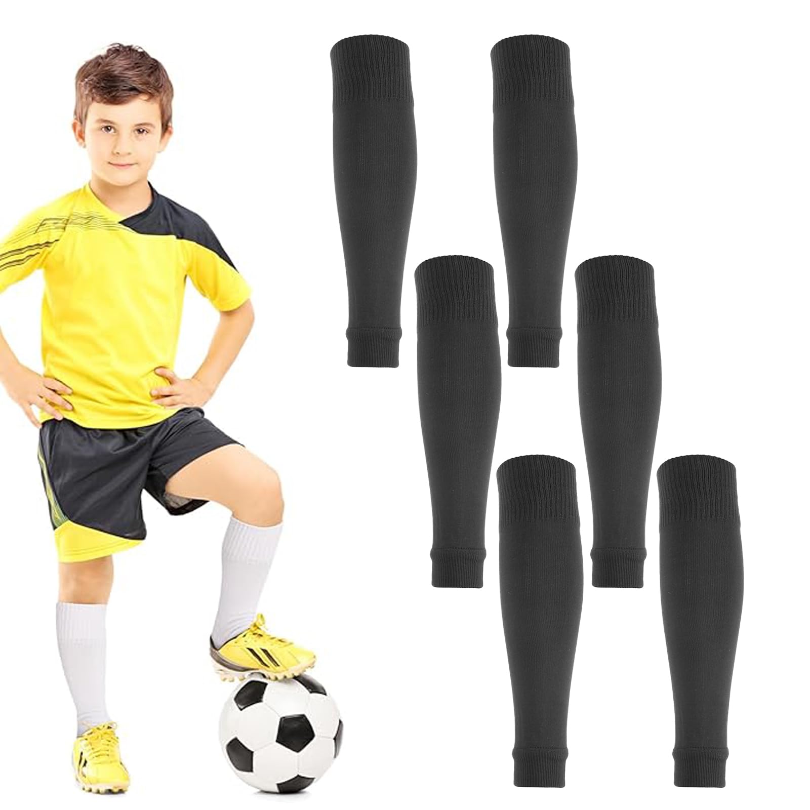 3 paar voetbalsokken voor kinderen, trainingssokken, voetbalsleeve, tubes, sportsokken, zwart, ademend en elastische scheenbeschermers, sokken voor kinderen, geschikt voor jongens en meisjes