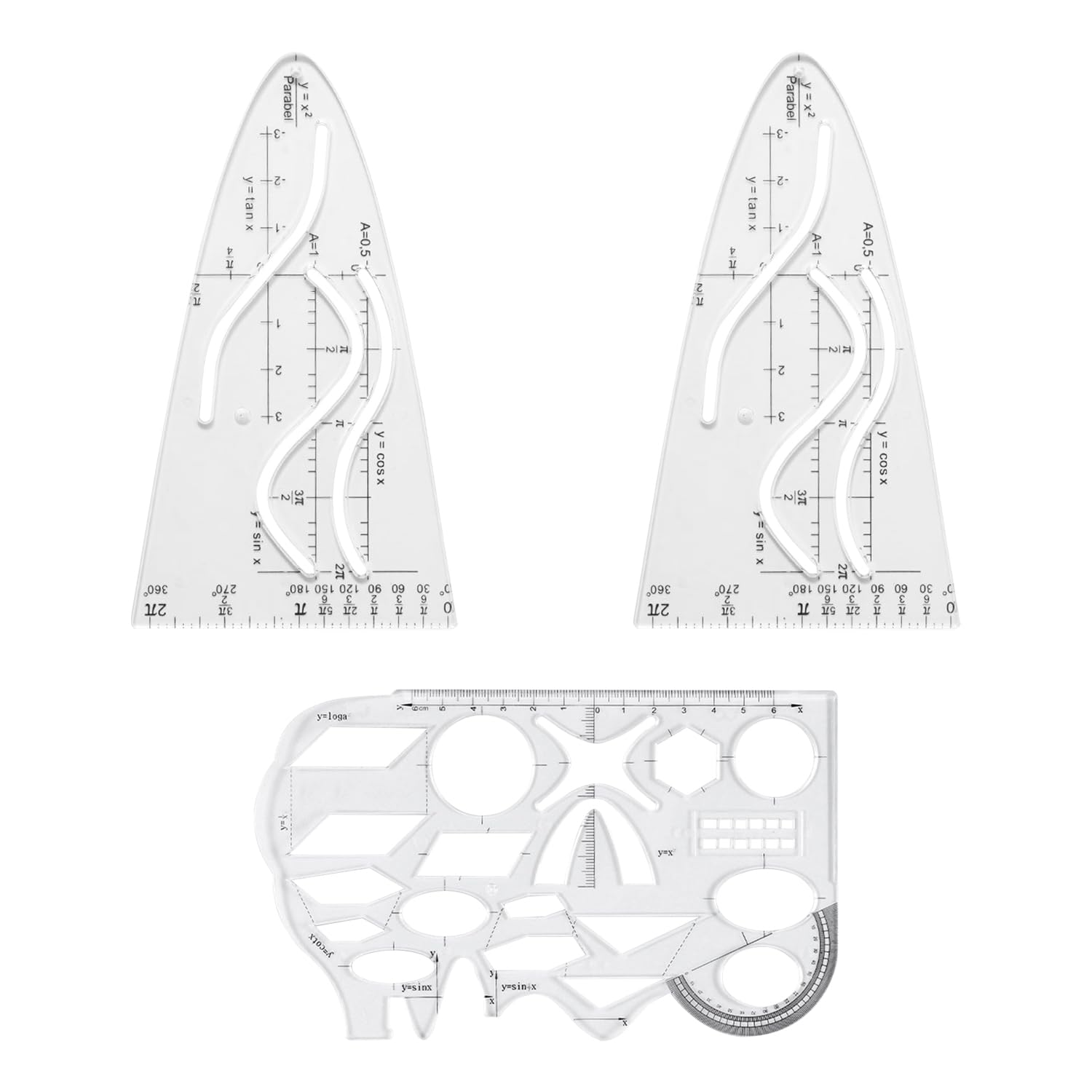 RNFKSU 2 Sine And Cosine Function Rulers And 1 Multifunctional Geometric Ruler, Mathematical Measurement Tools, Learning Drawing Instruments, Function Drawing Tools.