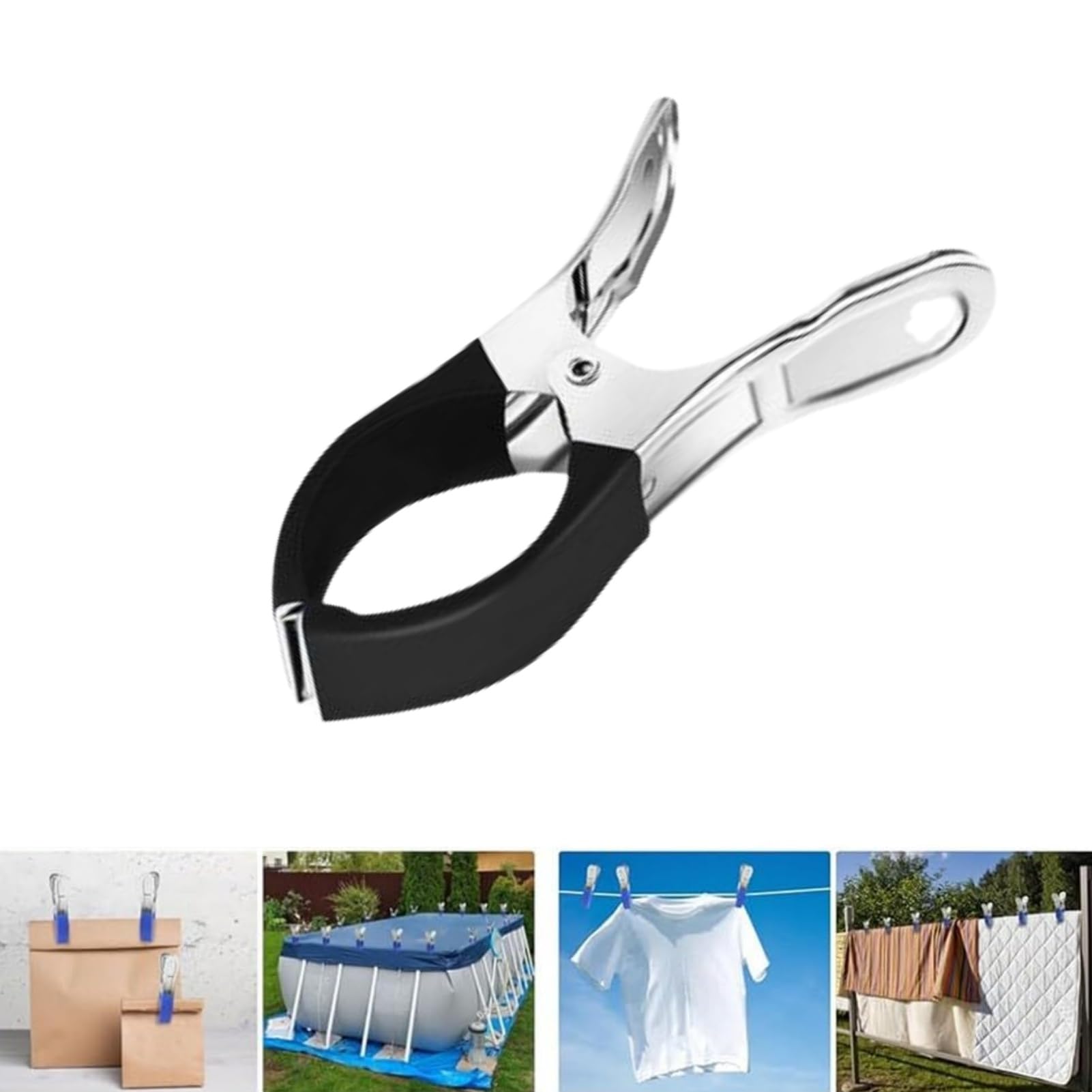 Golgner Lot de 12 pinces en métal pour piscines hors-sol, pinces en métal pour couverture de piscine, pinces de serrage avec forte force de serrage, pinces à ressort avec film de protection