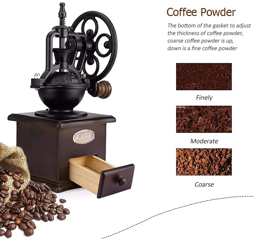 Molinillo de café manual, molino de grano de frijol, hierro de primera calidad, núcleo de molienda de cerámica duradero, base de madera antideslizante, estilo antiguo vintage, para el hogar, cocina,