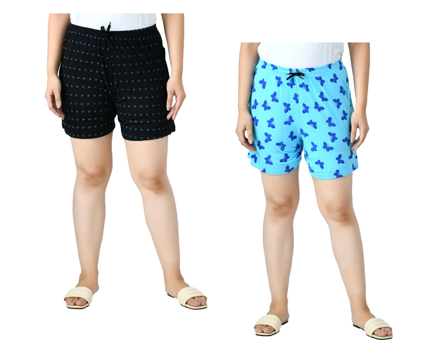 Pack of 2 Womens Cotton Printed Shorts with Drawstring Elastic Waist Comfortable Casual Summer Shorts Lightweight Breathable Lounge Shorts for Women-image-40