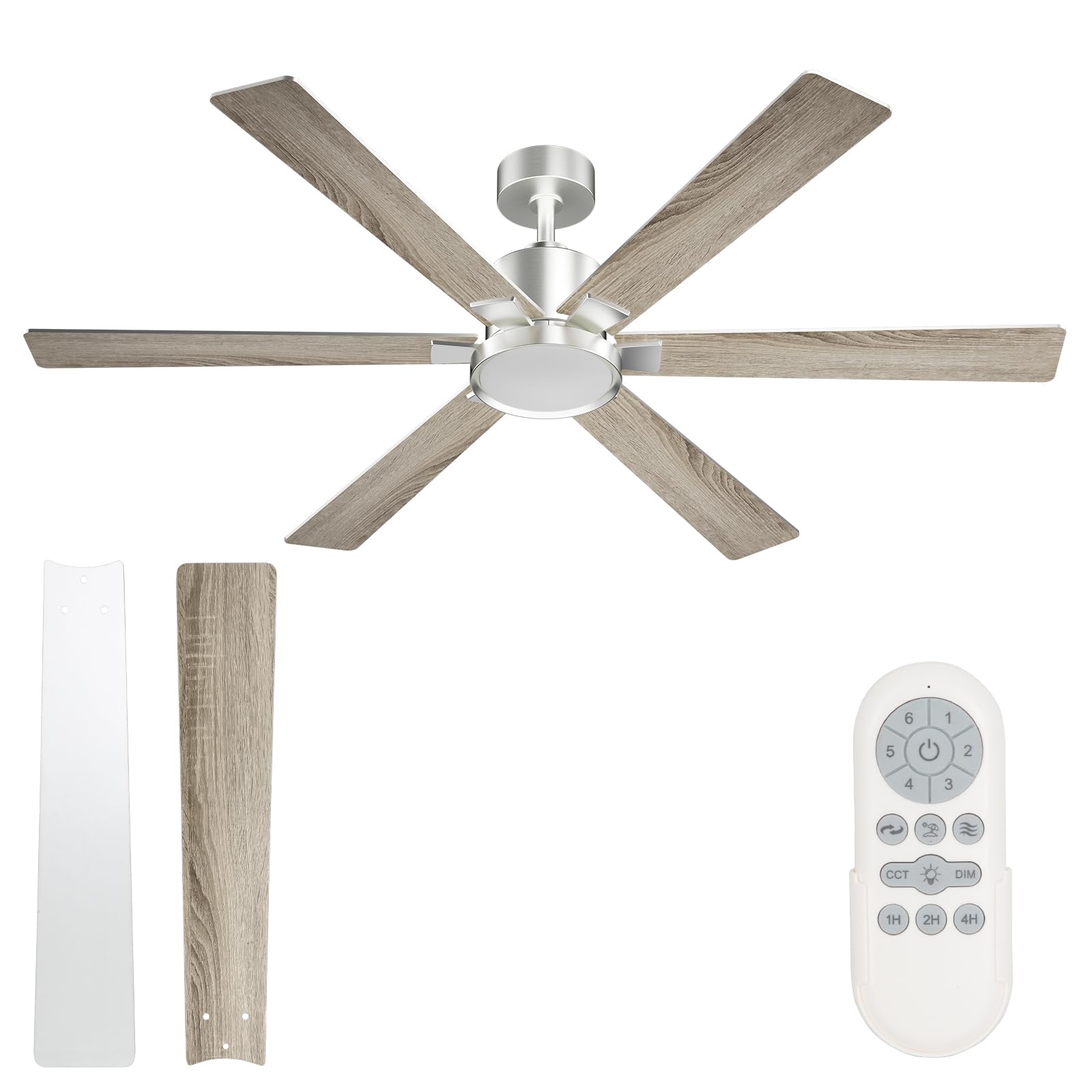 hykolity 62 inch Ceiling Fan with Lights and Remote Control,Large Quiet Indoor Reversible DC Motor Ceiling Fan,6 Blades, Dimmable, 5CCT,6-Speed for Dining Room, Bedroom, Kitchen, Living Room