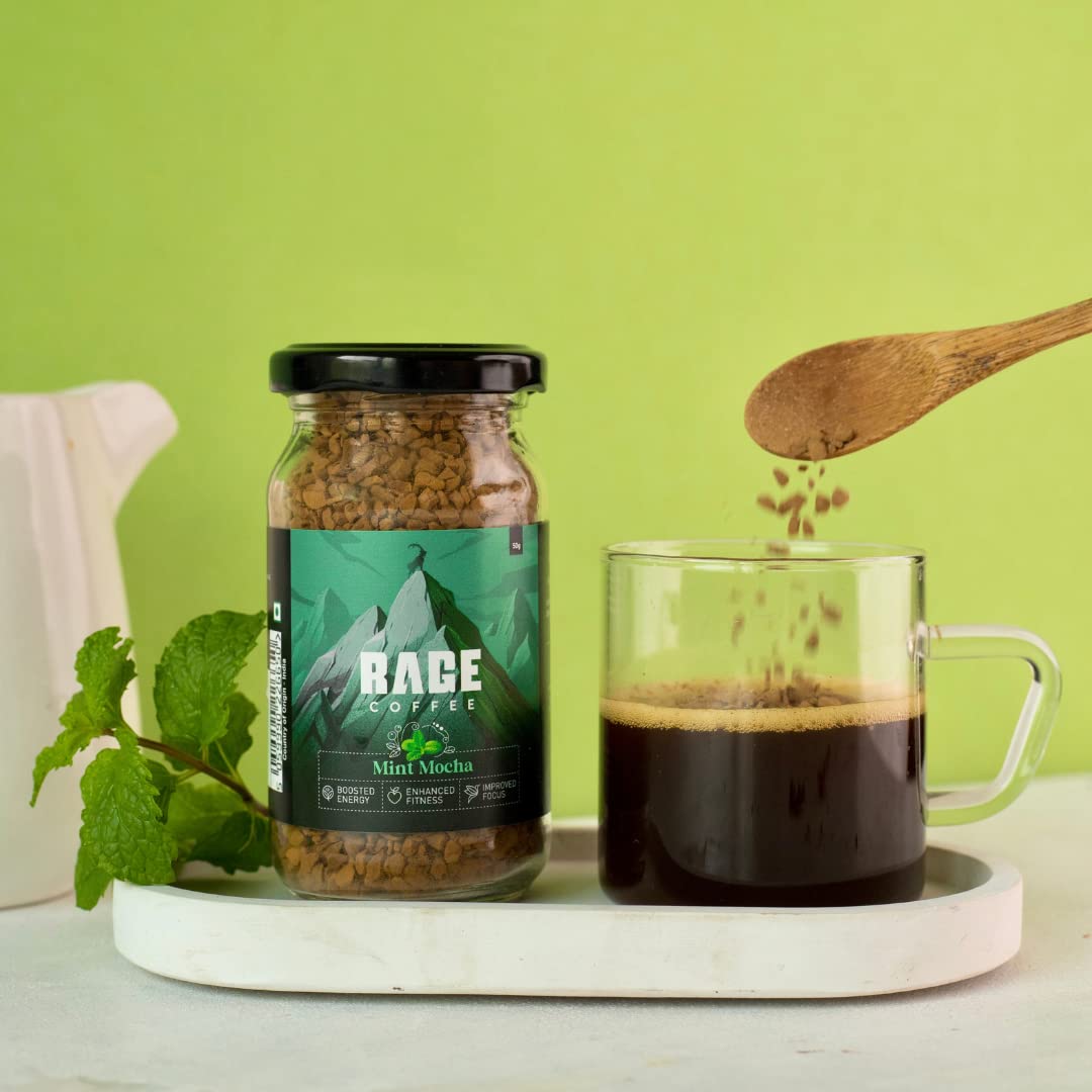 Rage Coffee Instant Coffee Mint Mocha Glass Jar 100% Arabica Beans 