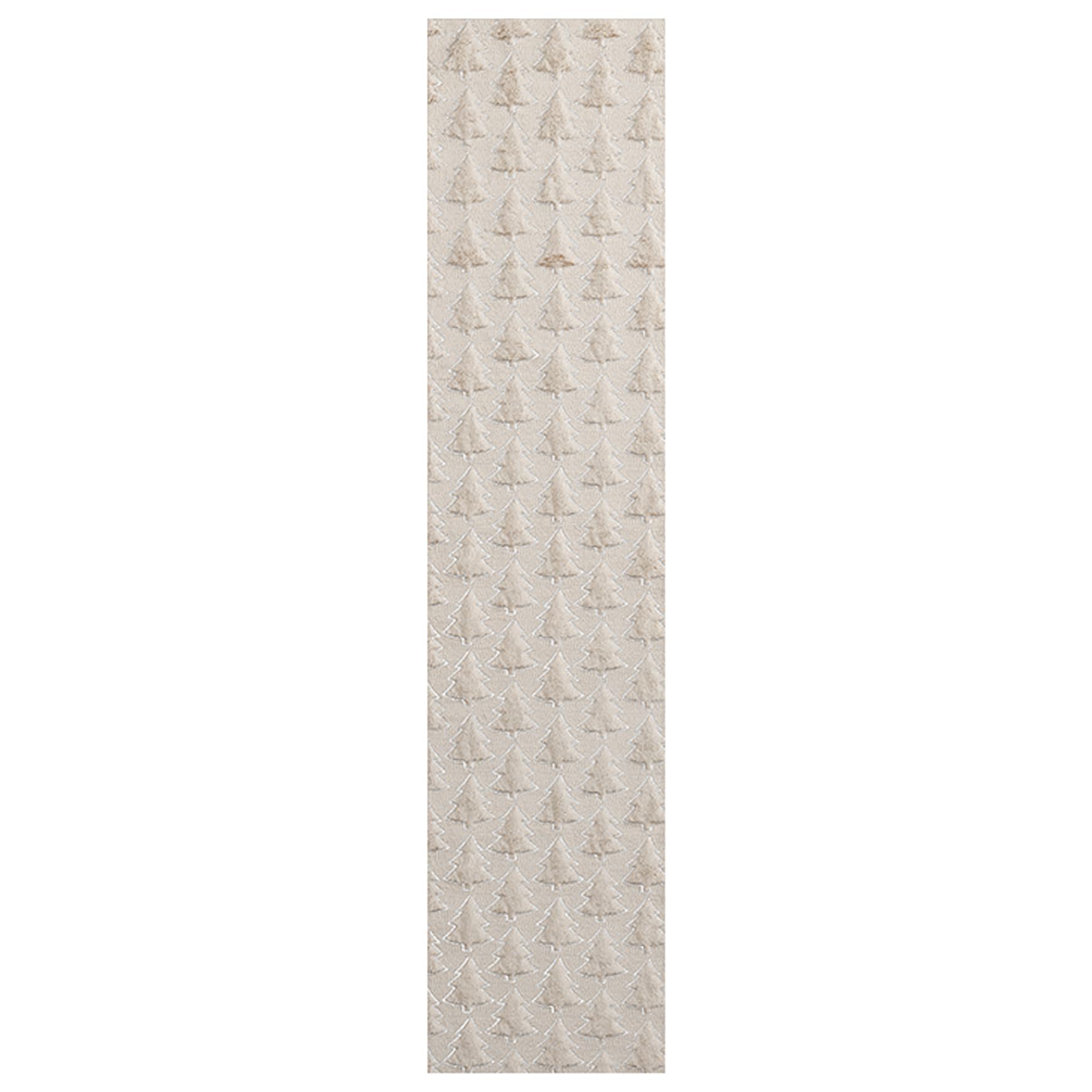 Chemin de table de Noël chic 33x182 cm peluche douce beige à motifs arbres