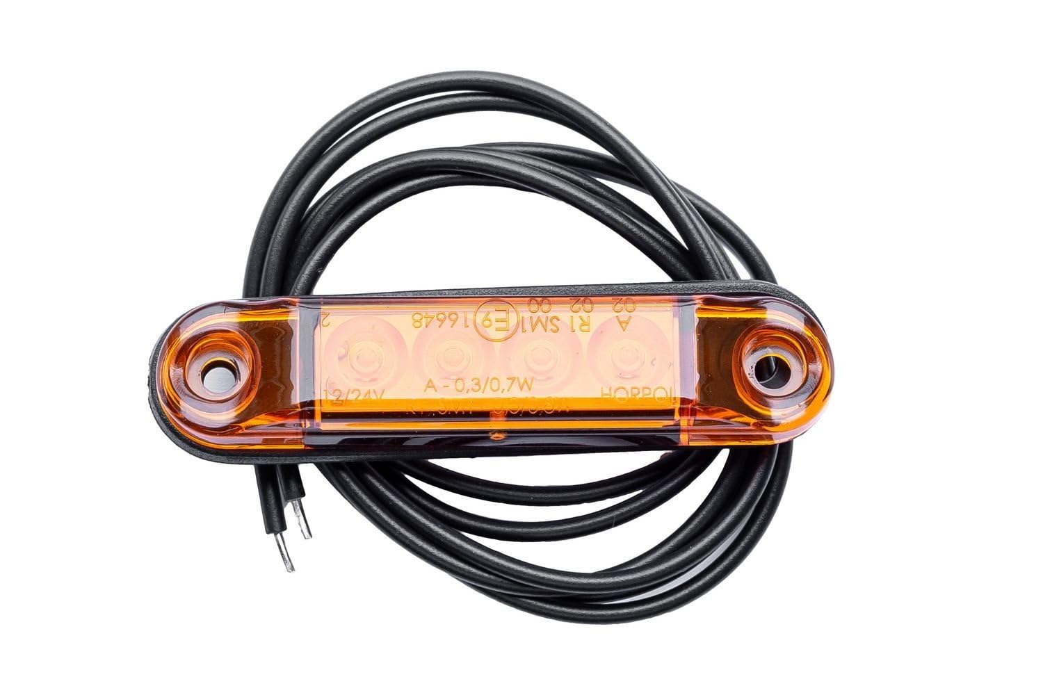 Set di 4 Luci di Posizione Laterali a LED Arancioni Horpol LD 2328 Slim Ultrasottili Universali 12V 24V Impermeabili IP68 Cavo 0,5m per Rimorchio Camion Macchine Agricole Furgoni