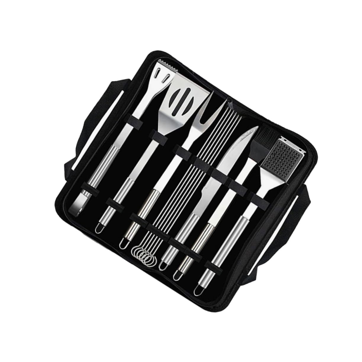 Alipis 12 Stück Grillwerkzeug-set Aus Edelstahl Mit Schaufel, Zange, Messer, Gabel, Bürste, Stahlbürste Und Spieß in Tasche Für Picknick Und Camping