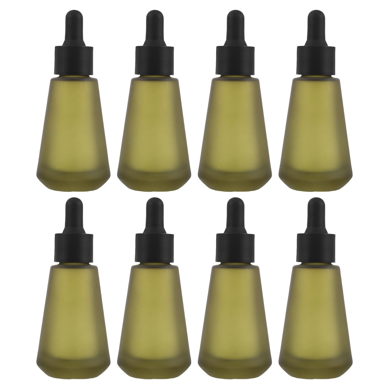 8 flaconi contagocce per oli essenziali, flaconi per profumo da 30 ml/1 oz per viaggi, barattoli conici verdi per campioni di cosmetici, contenitori ricaricabili per campioni di liquidi