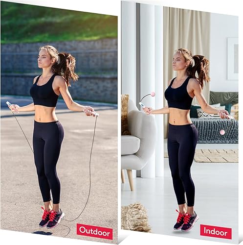 Miniatura 3 de Te-Rich Cuerda de saltar, cuerda de saltar con peso para fitness, cuerda de saltar con contador, asas pesadas, longitud ajustable, cuerda de salto