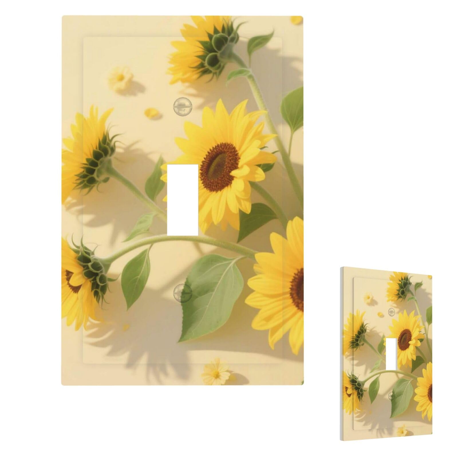 Sunflower Leaf Wall Plate Cover Modern Decorative 1 Gang Light Switch Cover Unbreakable Receptacle Outlet Covers For Living Room Bedroom Home Decor Single Toggle