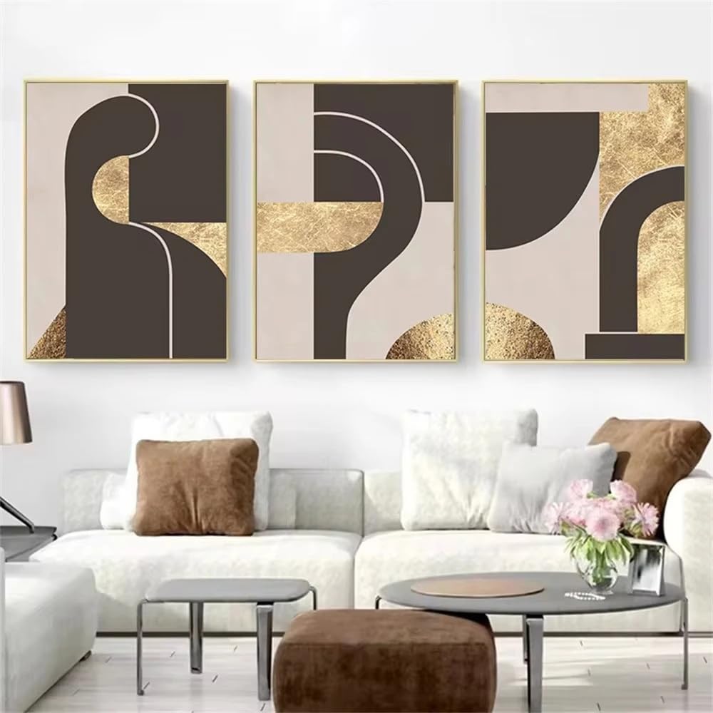 WUHBCZ Art Pictures-Modern Abstract Geometry Gold Posters Wall Art Canvas Painting Beige Brown Print Pictures Nordic Wall Poster Living Office Room Decor-50 * 70cm/3PCS (No Frame)