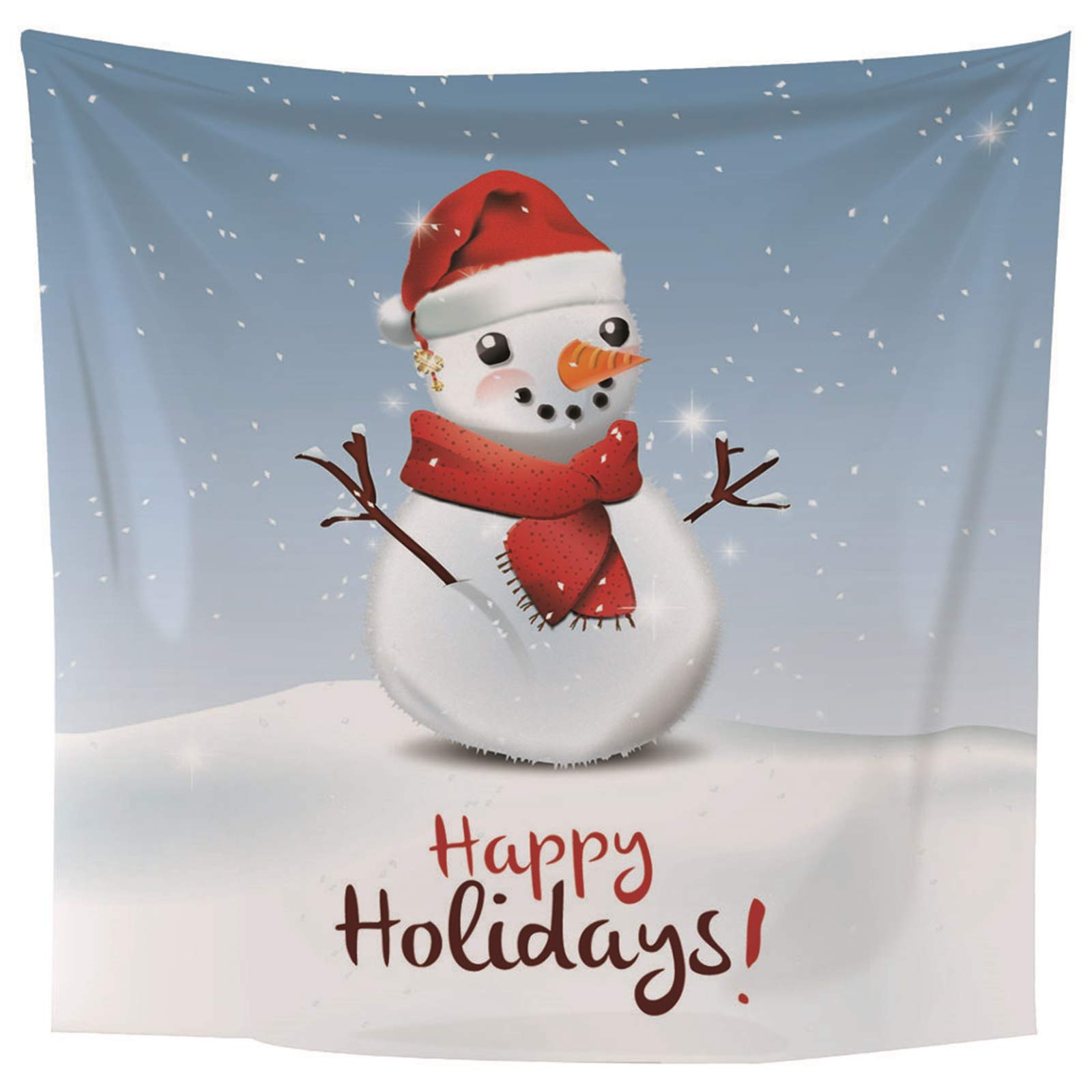 Decorazioni Casa Natale Arazzo, Arazzo Classico da Parete Ramo Pupazzo di Neve Buone Vacanze Grigio Blu Bianco Arazzo Grande da Appendere, 300x260CM