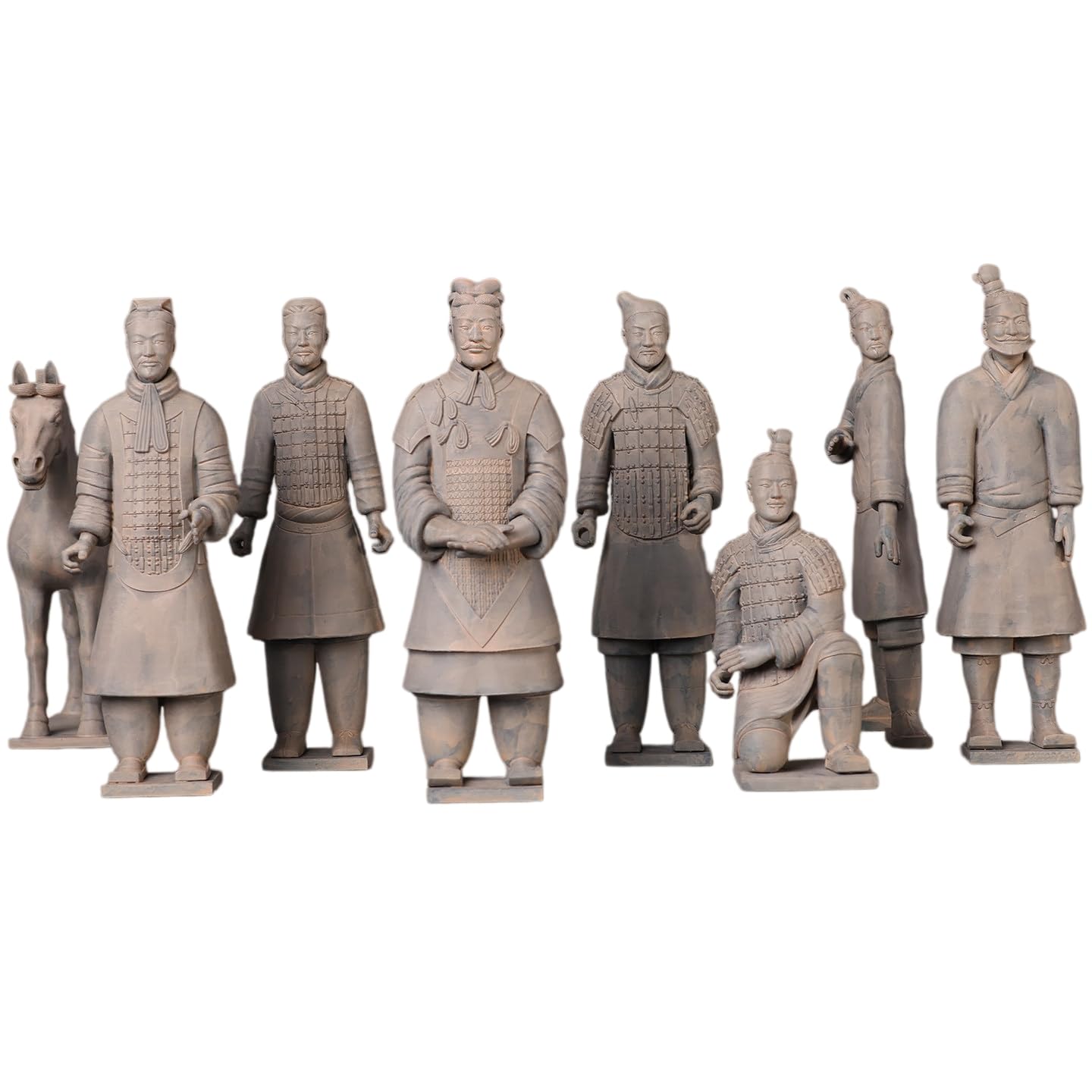 Figurki armii z terakoty, replika dynastii Qin, druk 3D, zestaw 8 modeli i pojedyncze, dekoracja biurka (zestaw 8 szt.)