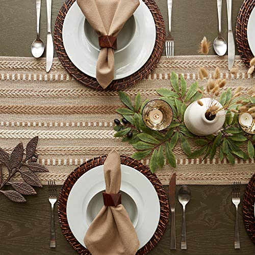 DII-Farmhouse-Braided-Stripe-Table-Runner-Collection-15×72-15×77-Fringe-Included-Stone DII Farmhouse Braided Stripe Table Runner Collection 15×72 15×77 Fringe Included Stone
