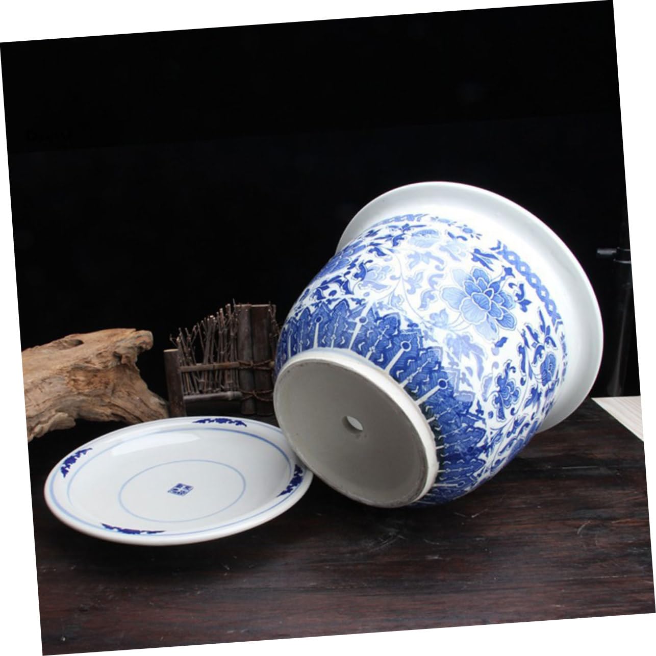 Duża Ceramiczna Doniczka z Niebiesko-białym Wzorem i Tacą Idealna Do Orchidei Roślin Doniczkowych i Dekoracji Wnętrz z Efektywnym Odprowadzaniem Wody