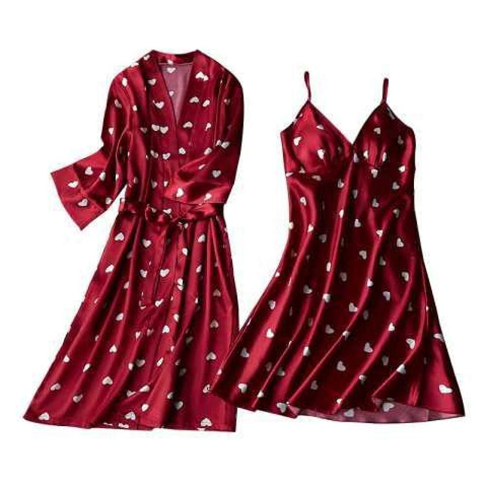 Vestaglie, Accappatoio da Donna Indumenti da Notte in Seta Sintetica con Pizzo Camicia da Notte Sexy Kimono in Raso Accappatoio Abito da Salotto 2 Pezzi Set da Notte,Stile 21,L (Stile 7 Medio)