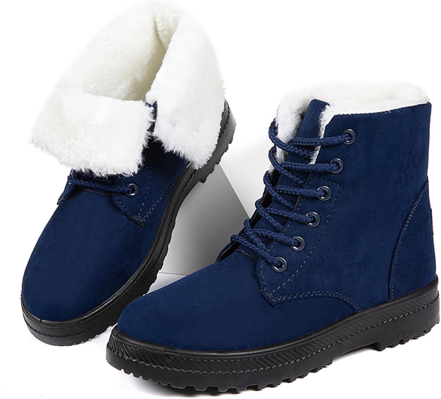 Winter Snow Boots for Women,Warm Fur Lined Ankle Boots Comfortable Suede Lace Up Booties Cute Flat Shoes,Traction