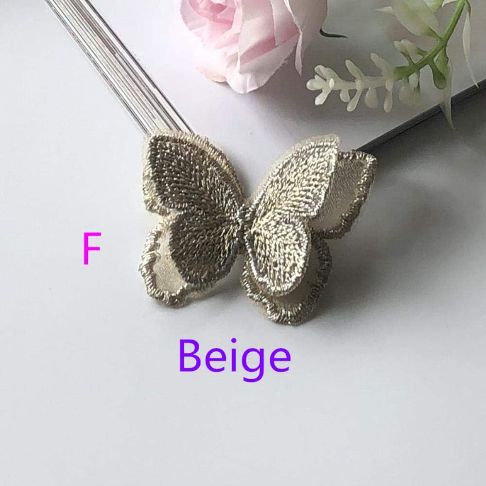 haftowanie poprawek, szycie na poprawkach Organza 3D motyl przyszyć naszywki koronkowa tkanina dekolt kołnierz siateczkowy haft DIY dekoracja włosy panny młodej koronkowa naszywka kwiat(Beige)
