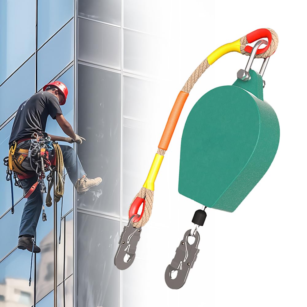 Dispositivo di sicurezza in altezza da 10 m, portatile, anticaduta retrattile, dispositivo di sicurezza per arrampicata, dispositivo di sicurezza per lavori aerei, arrampicata (verde 4)