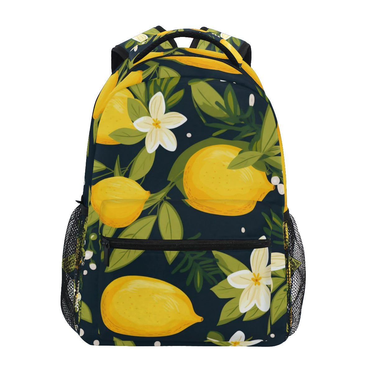Bolsa De Deporte Limones Flores Negras Mochilas Escolares Para Gimnasio