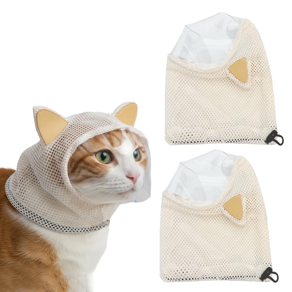 Cat Anti Bite Mask, Breathable Muzzle Face Cover with Adjustable Ear Holes for Cats Dogs Shaving Nail Trimming, Post Surgery Protection