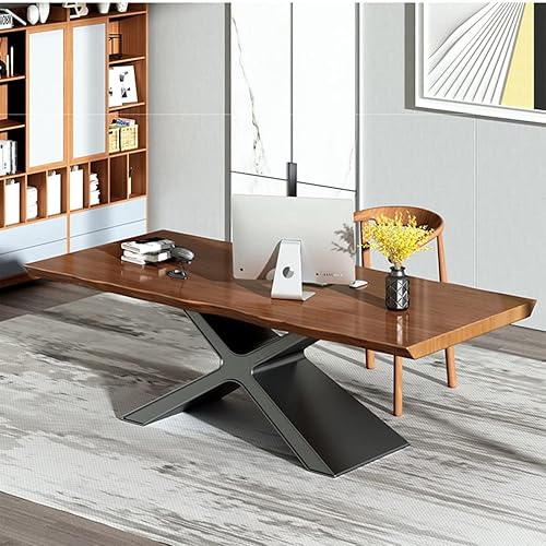 Miniatura 2 de Escritorio moderno de madera maciza para computadora de oficina, 2.0in de grosor, mesa de estudio, mesa de estudio, soporte de metal robusto en