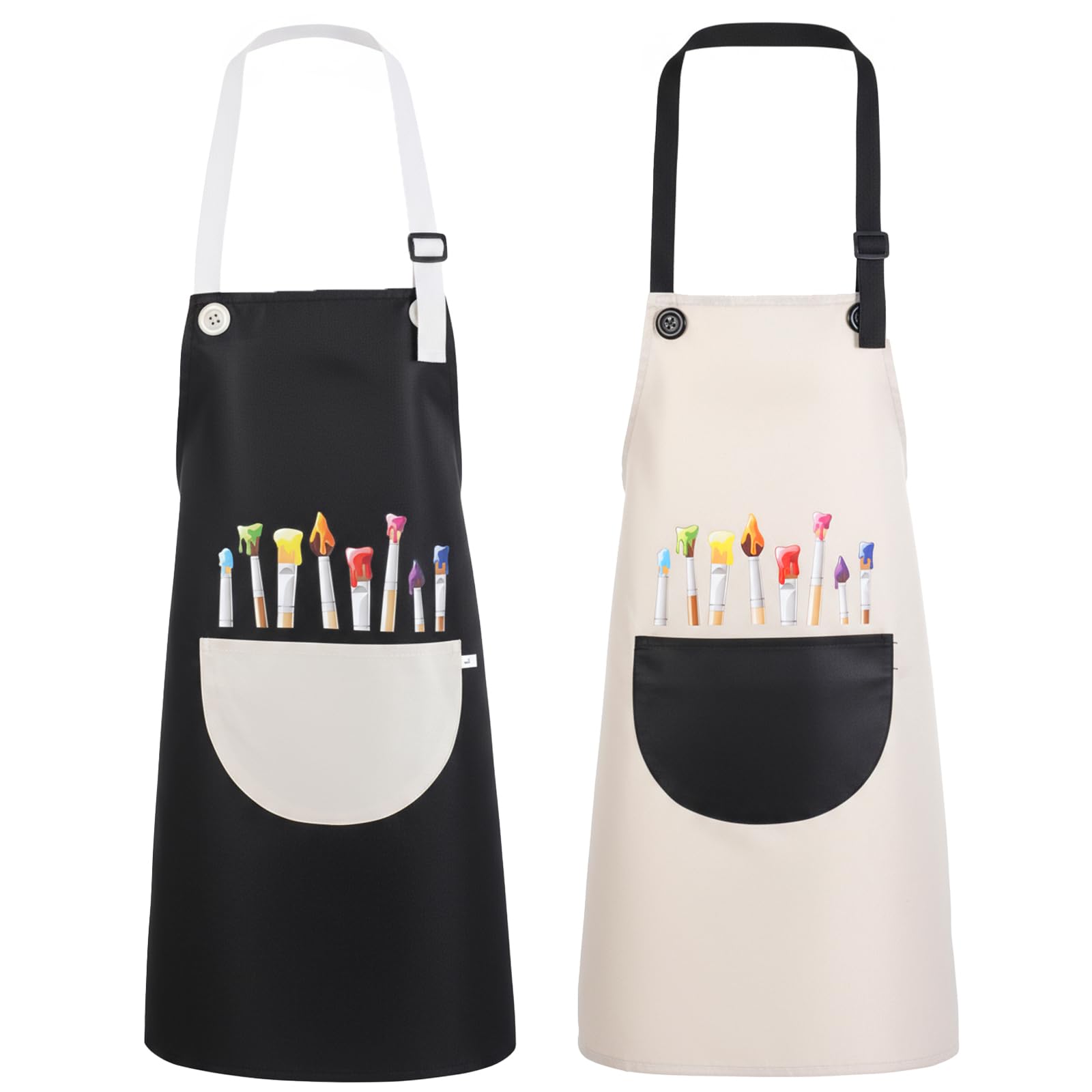 Prasacco 2 Pack Kids Apron, Waterproof Painting Apron for Children Toddler Girls Children Aprons with Large Pocket, Black and White Bib Aprons For Painting Cooking Baking Crafting
