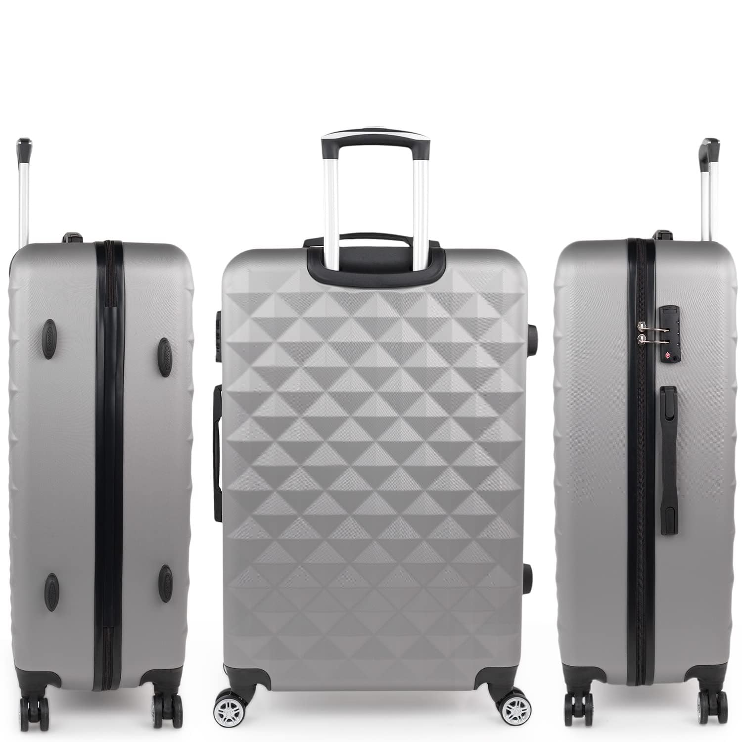 ITACA - Maletas Grandes De Viaje Rígidas Ligeras con 4 Doble Rueda 360° Candado de Combinacion TSA Maleta Grande 23 Kilos Alta Resistencia Maleta XL Duradera, Plata