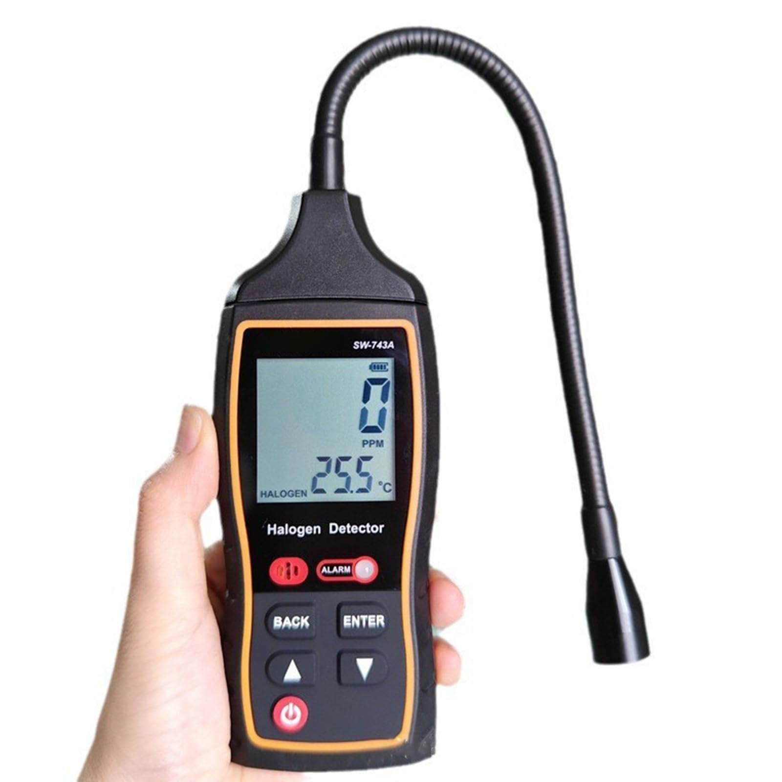 Halogen-Detektor mit Ton, Licht, Vibrationsalarm, Hintergrundbeleuchtung, Bildschirm, Kältemittel, Lecksuchgerät
