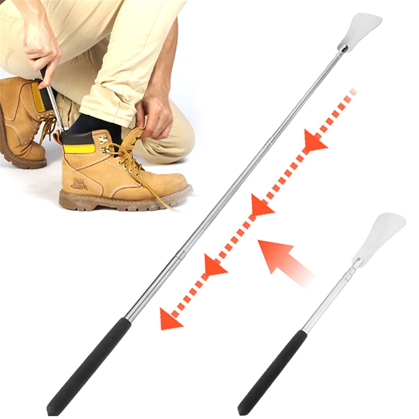 Schuhheber, 64 cm, silberfarben, Verstellbarer Griff, Schuhlöffel, professioneller Schuhlöffel aus Edelstahl, Metall, Schuhlöffel, Schuhlöffel
