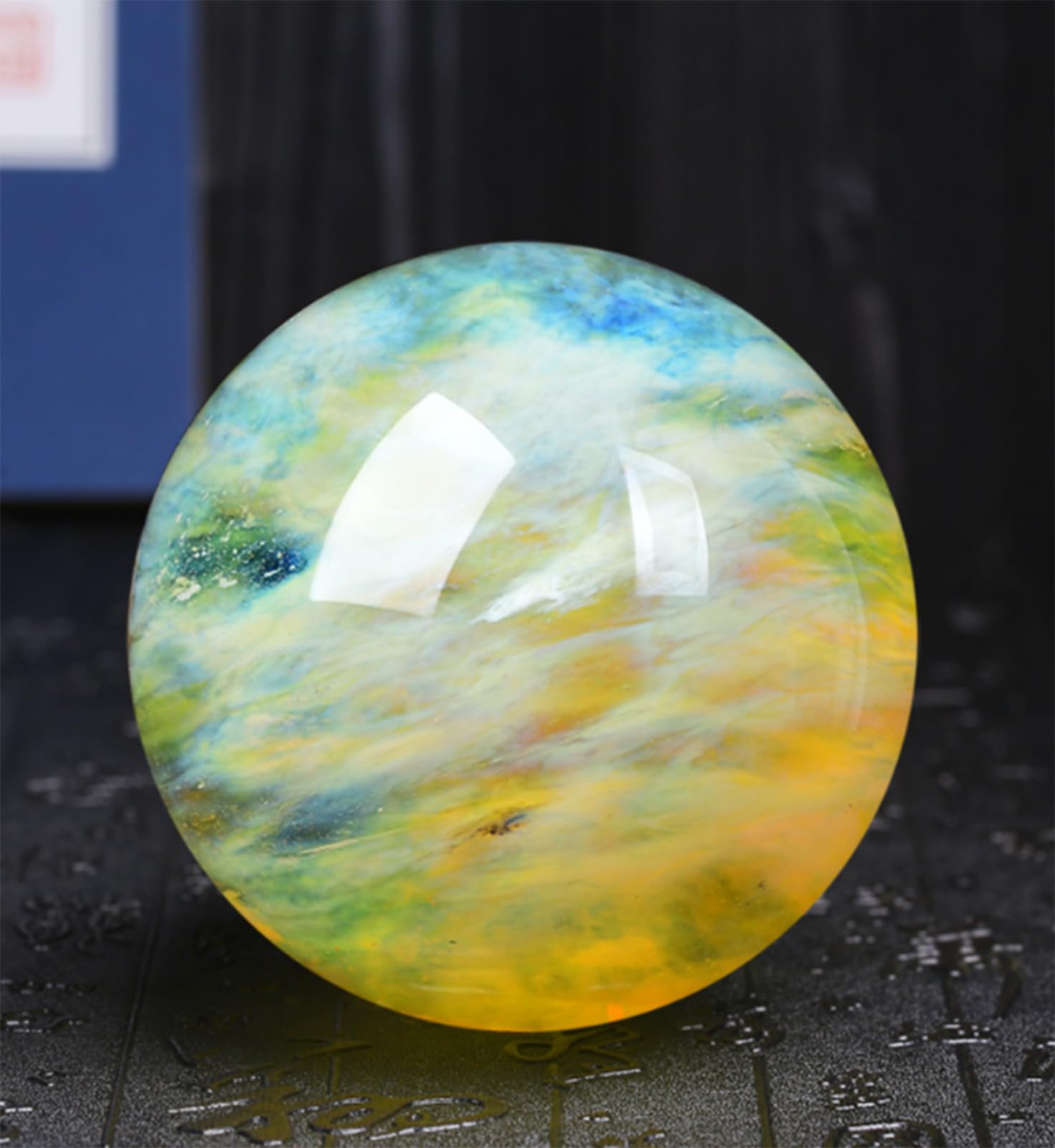 Bola de Cristal de Cuarzo Fundido Amarillo con Soporte de Madera Para Meditación, Esfera de Orbe de Cristal Pulido Natural Para Feng Shui, Adivinación, Magia, Decoración Del Hogar,150mm/5.9in