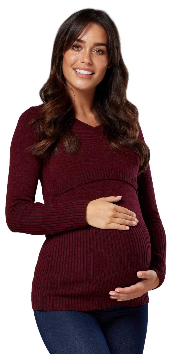 Happy Mama.Premaman L'Allattamento al Seno Maglione Manica Lunga V Collo.454p (Cremisi, IT 40/42, S/M)