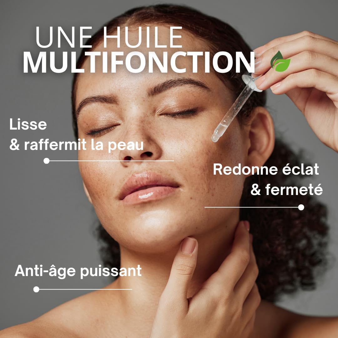 Huile de Pépins de Figue de Barbarie Bio 100% Pure, Pression à Froid, Anti âge, Régénérante, Rides Peau Mature, Riche en Vitamine E, Visage, Flacon Verre Pipette 30 ml