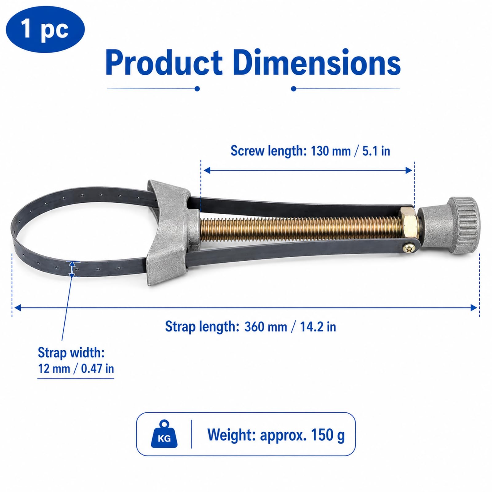 Schlüsselband, verstellbarer Durchmesser 65 – 105 mm, Universal-Riemenschlüssel, Metallband, rutschfest, mit Noppen, zum Entfernen und Installieren von Filtern auf Motorrad, Auto, LKW und Zylindern