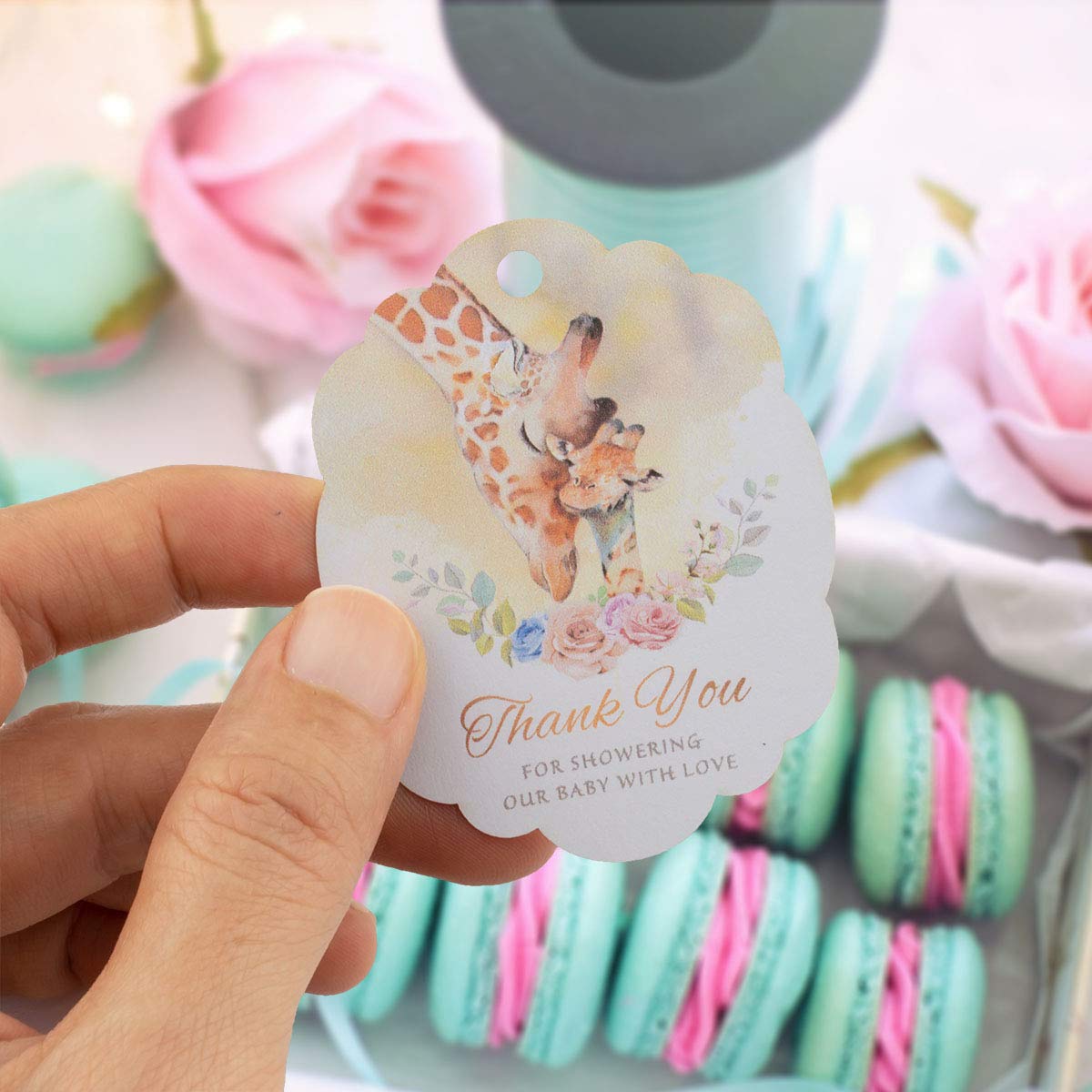 Summer-Ray 50pcs Giraffes Thank You for Showering Our Baby with Love Baby Shower Thank You Tags Favour Tags - Image 2