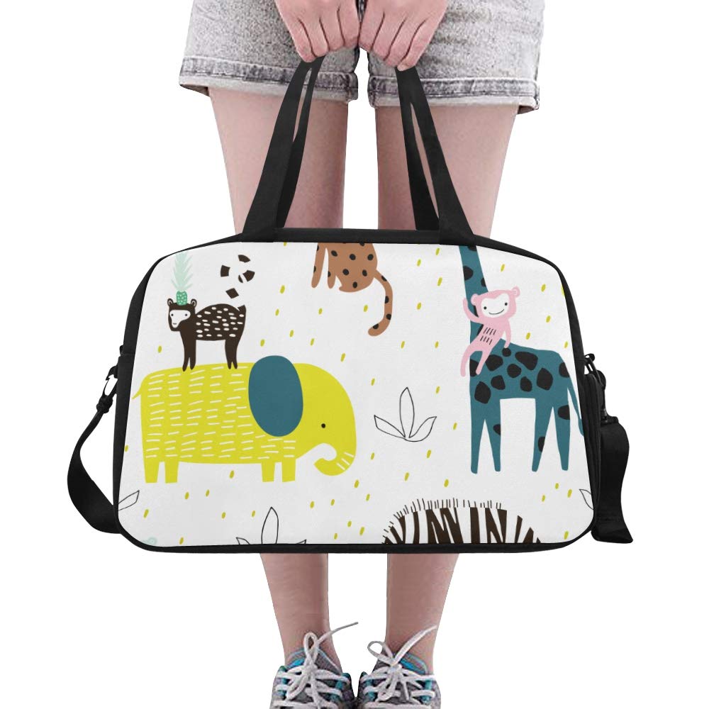 HHL Sports Gym Bag Pattern Giraffe Leopardtucan Elepahant Monkey Travel Bags Duffle Bag Ladies Travel Bag Workout Fitness Handbag Overnight Shoulder Bag for Outdoor