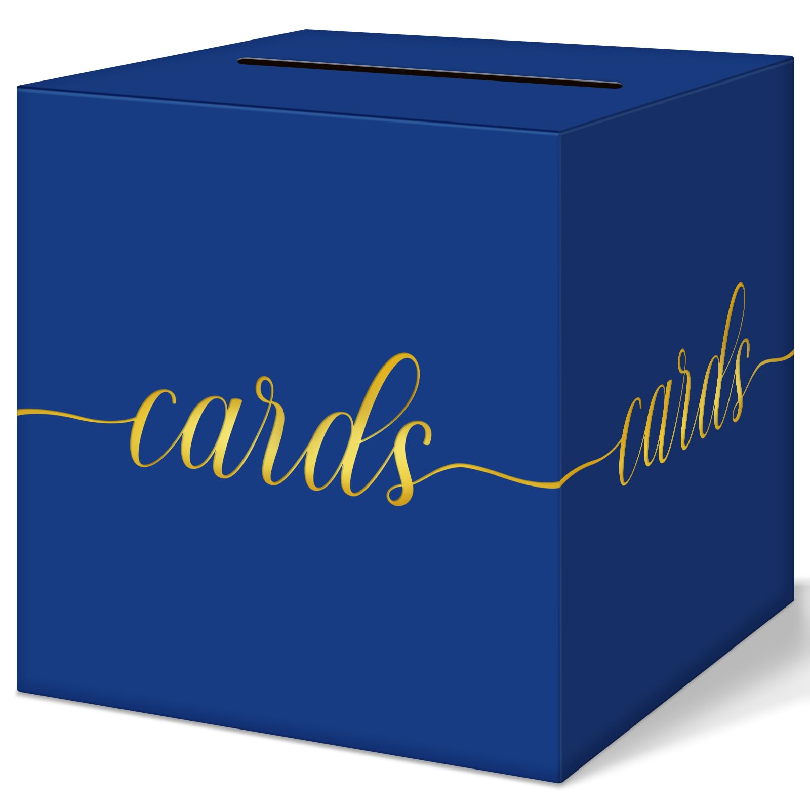 QIKSION Elegant Blue Graduation Card Box, Gold Foil Gift Card Box for Party