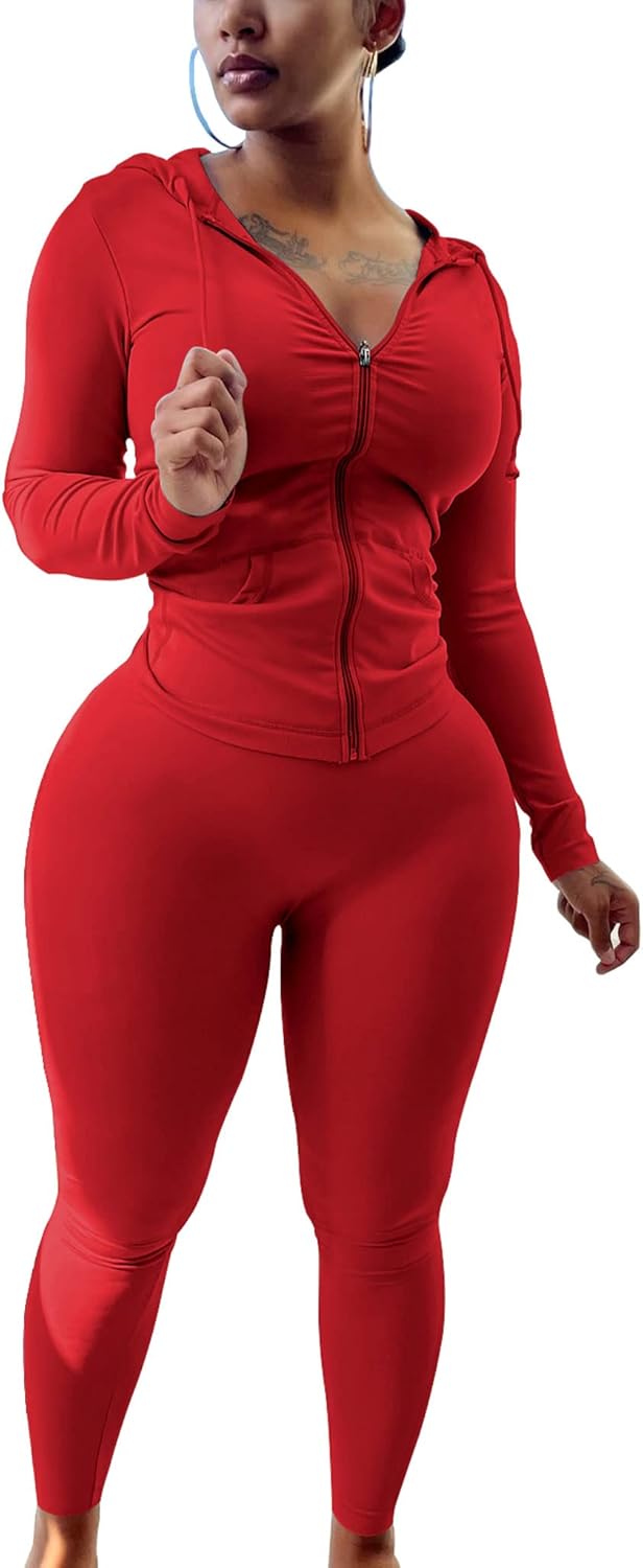 PINSV Women Two Piece Outfits Workout Sets Bodycon Tracksuit Long Sleeve Zip Up Hoodie Jacket Jogger Matching Sweat Pants Set - Image 2