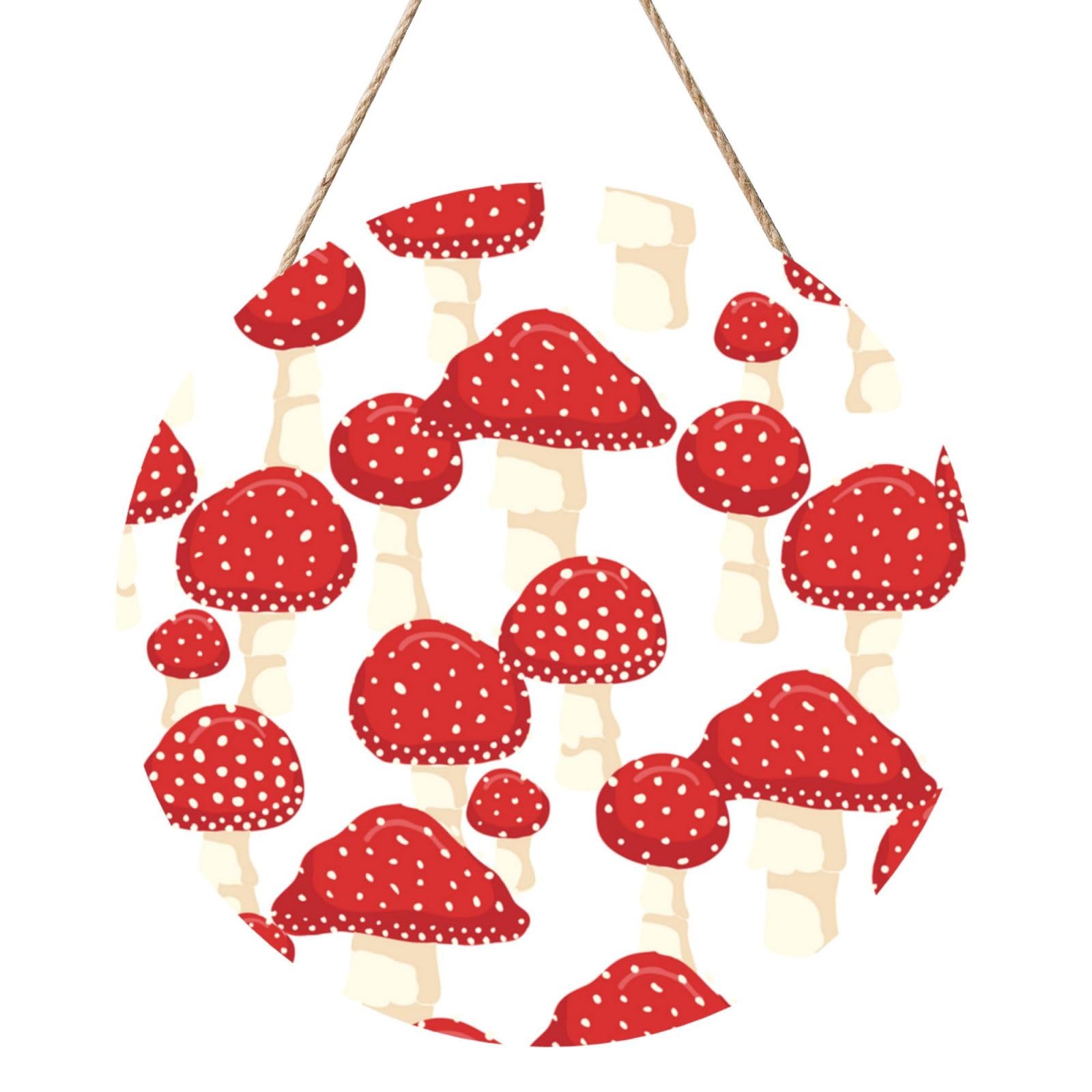 InOmak Fly Agaric Red Mushrooms, Round Wood Panel Painting 12 in, Wall Hanging Painting For Home