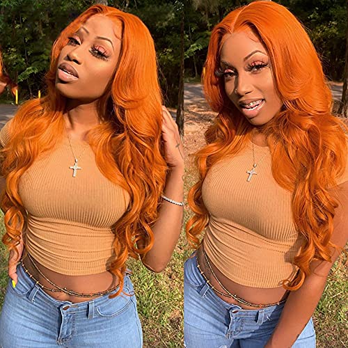 Human Hair Wigs 150% Preplucked Lace Front Wig Wavy Glueless Lace Front Wigs 13X1X6 Human Hair Wigs (24 Inch, Orange Lace Wig)